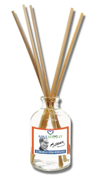 Aşk-ı Sermest Toptan Kemal Atatürk Baskılı Çiçek Aromalı Bambu Çubuk Oda Kokusu Parfüm,Oval Şişe,100ml,3 Ad ürün görseli 1