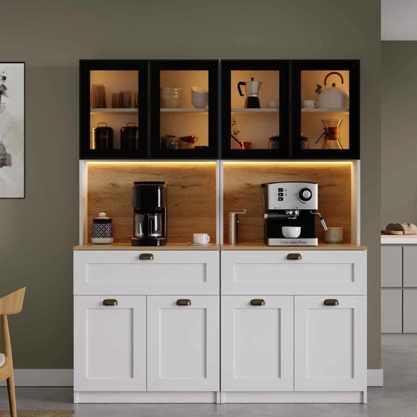 Nero Twin Kahve Köşesi Alüminyum Çerçeveli Cam Kapaklı LED Aydınlatmalı 190 x 160 cm ürün görseli 1