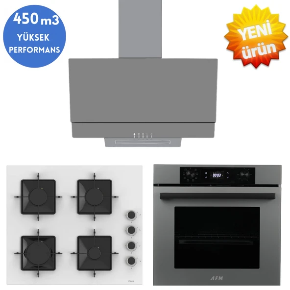 AFM tech ve Ferre  Marka/ BEG  Antrasit-Gri Turbo Cam Ankastre Set  (SS206 Beyaz + FM7710 + FM3407) ürün görseli 1
