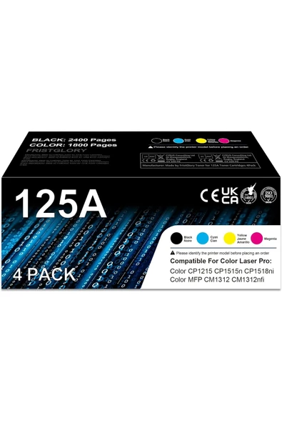 HP 125A MUADİL 125A CB540A Color Laser CP1215 CP1515n CP1518ni MFP CM1312 CM1312nfi (BK/C/M/Y 4-Pack) ürün görseli 1