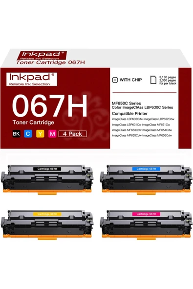 Canon 067H Toner Compatible for Color ImageClass MF656Cdw LBP632Cdw MF653Cdw MF654Cdw LBP633Cdw, Bk/C/M/Y) ürün görseli 1