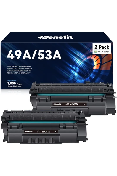 HP 49A/53A Laserjet 1320 Toner 1320n 3390 1160 1320tn 1320nw 3392 P2015 P2015dn (Black, 2-Pack) ürün görseli 1