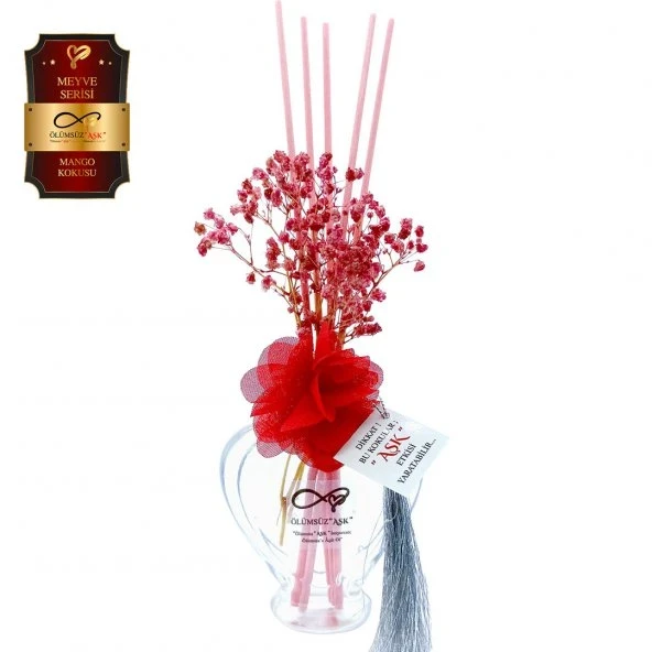 Aşk-ı Sermest Toptan Ölümsüz Aşk Meyve Serisi Mango Kokulu 10 x 60 ml Kalp Şişe Bambu Çubuklu Ortam Kokusu Reed Diffuser Oda Kokusu ürün görseli 1