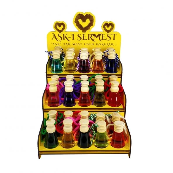 Aşk-ı Sermest Toptan Sarı Ahşap Standlı 120 Adet 8 ML Oud Kokulu Oto Kokusu Araç Araba Parfümü ürün görseli 1