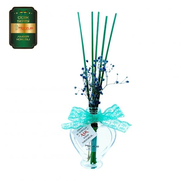 Aşk-ı Sermest Toptan Meczub Çiçek Serisi Amber Kokulu 10 x 60 ml Kalp Şişe Bambu Çubuklu Ortam Kokusu Reed Diffuser Oda Kokusu ürün görseli 1