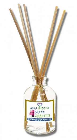 Aşk-ı Sermest Toptan Sexyy Grafitti Çiçek Aromalı Bambu Çubuklu Oda Kokusu Reed Diffuser Ortam Kokusu Parfüm, Oval Şişe, 100 mL, 5 Ad ürün görseli 1
