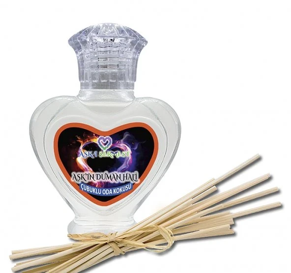 Aşk-ı Sermest Toptan Aşkın Duman Hali Çiçek Aromalı Bambu Çubuk Oda Kokusu Parfüm, Kalp Şişe, 60 mL, 10 Ad ürün görseli 1