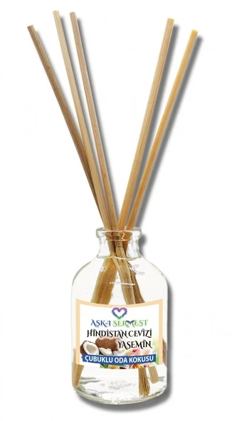 Aşk-ı Sermest Toptan Hindistan Cevizi&Yasemin Aromalı Bambu Çubuk Oda Kokusu Parfüm, Oval Şişe, 100ml, 3 Ad ürün görseli 1