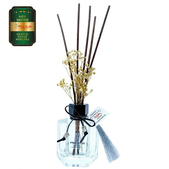 Aşk-ı Sermest Toptan Meczub Mix Serisi Çilek & Sakız Kokulu 120 ml Köşeli Şişe Bambu Çubuklu Ortam Kokusu Reed Diffuser Oda Kokusu ürün görseli 1