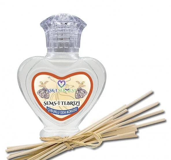 Aşk-ı Sermest Toptan Şems-i Tebrizi Çiçek Aromalı Bambu Çubuklu Oda Kokusu Reed Diffuser Ortam Kokusu Parfüm, Kalp Şişe, 60 mL, 10 Ad ürün görseli 1