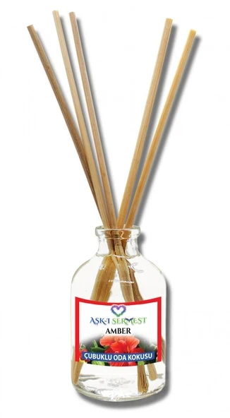 Aşk-ı Sermest Toptan Amber Aromalı Bambu Çubuklu Oda Kokusu Reed Diffuser Ortam Kokusu Parfüm, Oval Şişe, 50 mL , 10 Adet ürün görseli 1
