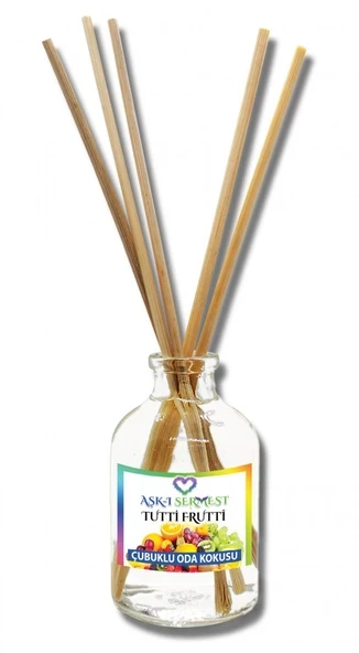 Aşk-ı Sermest Toptan Tutti Frutti Aromalı Bambu Çubuklu Oda Kokusu Reed Diffuser Ortam Kokusu Parfüm, Oval Şişe, 100 mL, 10 Adet ürün görseli 1