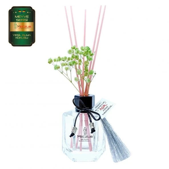 Aşk-ı Sermest Toptan Meczub Meyve Serisi Yeşil Elma Kokulu 120 ml Köşeli Şişe Bambu Çubuklu Ortam Kokusu Reed Diffuser Oda Kokusu ürün görseli 1