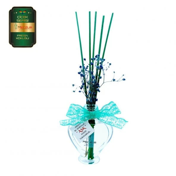 Aşk-ı Sermest Toptan Meczub Çiçek Serisi Fresia Kokulu 10 x 60 ml Kalp Şişe Bambu Çubuklu Ortam Kokusu Reed Diffuser Oda Kokusu ürün görseli 1