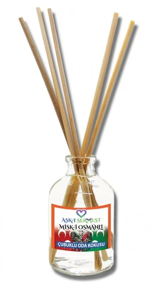 Aşk-ı Sermest Toptan Misk-i Osmanlı Çiçek Aromalı Bambu Çubuklu Oda Kokusu Reed Diffuser Ortam Kokusu Parfüm, Oval Şişe, 50 mL , 10 Ad ürün görseli 1