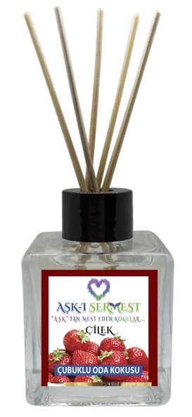 Aşk-ı Sermest Toptan Çilek Aromalı Bambu Çubuklu Oda Kokusu Reed Diffuser Ortam Kokusu Parfüm, Küp Şişe, 120 mL, 5 Adet ürün görseli 1