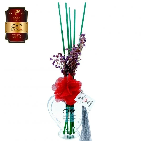 Aşk-ı Sermest Toptan Ölümsüz Aşk Çiçek Serisi Vanilya Kokulu 10 x 60 ml Kalp Şişe Bambu Çubuklu Ortam Kokusu Reed Diffuser Oda Kokusu ürün görseli 1
