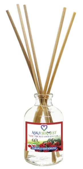 Aşk-ı Sermest Toptan Gül Aromalı Bambu Çubuklu  Oda Kokusu Parfüm, Oval Şişe, 50 mL, 10 Adet ürün görseli 1