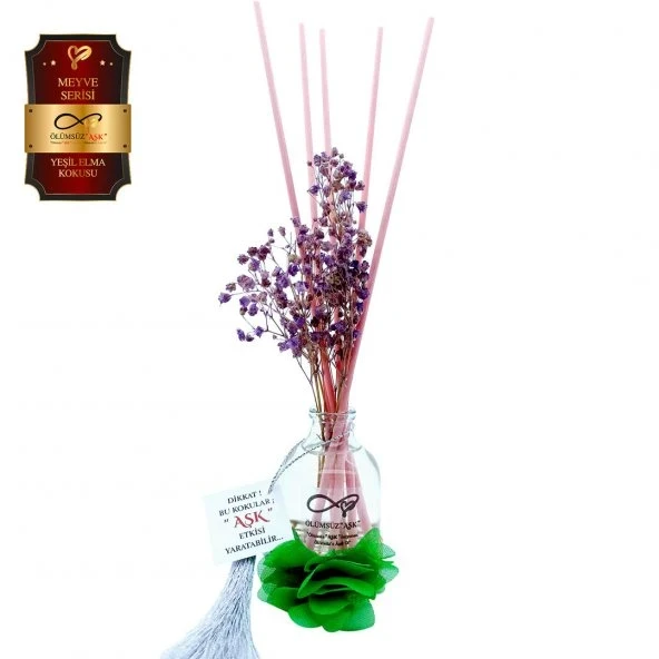 Aşk-ı Sermest Toptan Ölümsüz Aşk Meyve Serisi Yeşil Elma Kokulu 5 x 50 ml Oval Şişe Bambu Çubuklu Ortam Kokusu Reed Diffuser Oda Kokusu ürün görseli 1