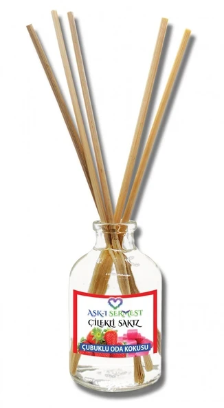 Aşk-ı Sermest Toptan Çilekli Sakız Aromalı Bambu Çubuklu Oda Kokusu Reed Diffuser Ortam Kokusu Parfüm, Oval Şişe, 50 mL , 10 Adet ürün görseli 1