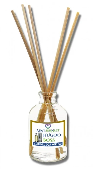 Aşk-ı Sermest Toptan Hugoo Boss Çiçek Aromalı Bambu Çubuklu Oda Kokusu Reed Diffuser Ortam Kokusu Parfüm, Oval Şişe, 50 mL , 10 Adet ürün görseli 1