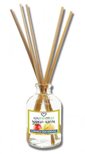 Aşk-ı Sermest Toptan Mango&Kavun Aromalı Bambu Çubuklu Oda Kokusu Reed Diffuser Ortam Kokusu Parfüm, Oval Şişe, 100 mL, 10 Adet ürün görseli 1