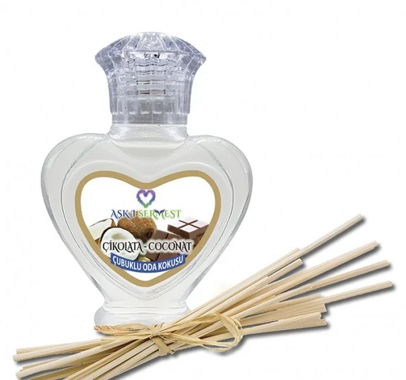 Aşk-ı Sermest Toptan Çilekli Sakız Aromalı Bambu Çubuklu Oda Kokusu Reed Diffuser Ortam Kokusu Parfüm, Kalp Şişe, 60 mL, 10 Adet ürün görseli 1
