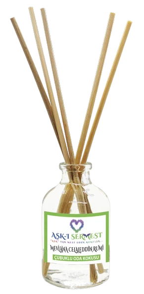 Aşk-ı Sermest Toptan Mevlana Celaleddin Rumi Çiçek Aromalı Bambu Çubuk Oda Koku Parfüm,Oval Şişe,50ml,10Ad ürün görseli 1