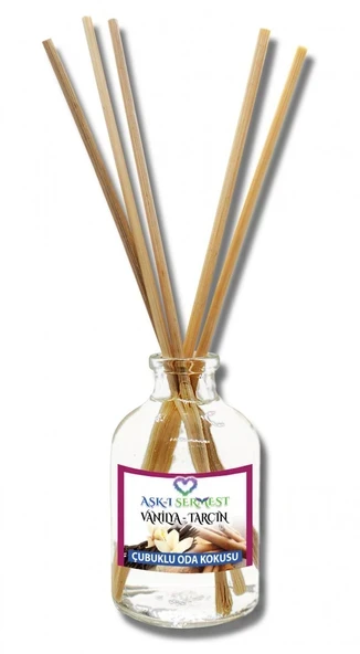 Aşk-ı Sermest Toptan Vanilya&Tarçın Aromalı Bambu Çubuklu Oda Kokusu Reed Diffuser Ortam Kokusu Parfüm, Oval Şişe, 100 mL, 5 Adet ürün görseli 1