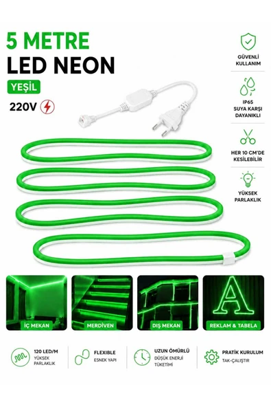 Ookayled 220 NEON LED 5 METRE YEŞİL RENK FİŞ İLE BİLİKTE ürün görseli 1