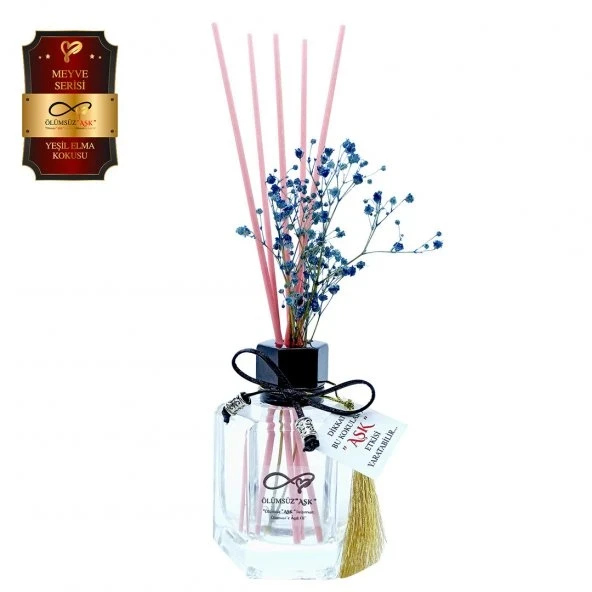 Aşk-ı Sermest Toptan Ölümsüz Aşk Meyve Serisi Yeşil Elma Kokulu 10 x 120 ml Köşeli Şişe Bambu Çubuklu Ortam Kokusu Reed Diffuser Oda Kokusu ürün görseli 1