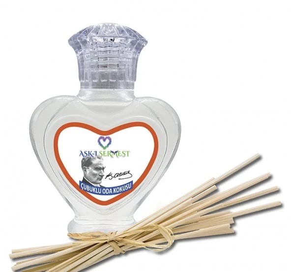 Aşk-ı Sermest Toptan Kemal Atatürk Baskılı Çiçek Aromalı Bambu Çubuk Oda Kokusu Parfüm,Kalp Şişe,60 mL,5 Ad ürün görseli 1