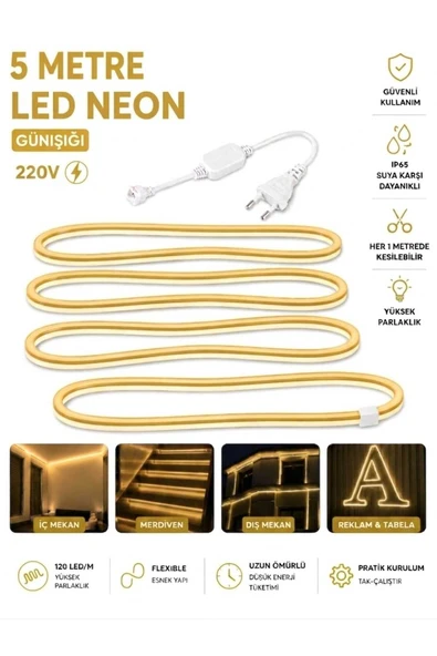 Ookayled 220V GÜNIŞIŞI NEON LED 5 METRE HALİNDE FİŞ İLE BİRLİKTE ürün görseli 1