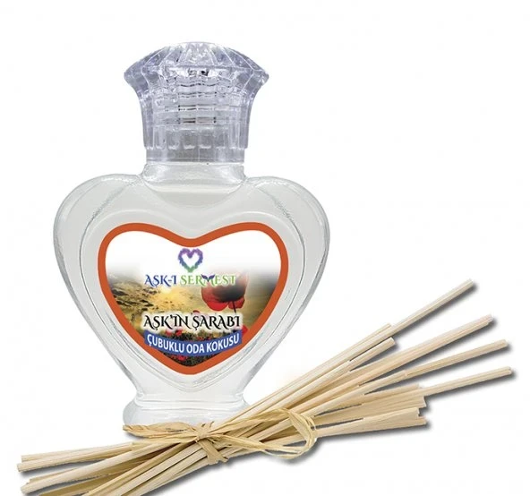 Aşk-ı Sermest Toptan Aşk'ın Şarabı Çiçek Aromalı Bambu Çubuklu Oda Kokusu Reed Diffuser Ortam Kokusu Parfüm, Kalp Şişe, 60 mL, 5 Adet ürün görseli 1
