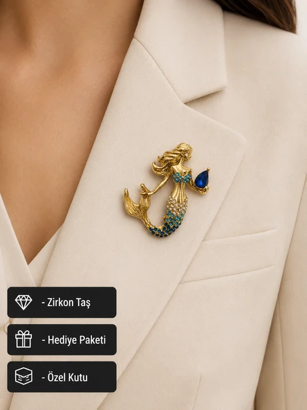 Premium Mitolojik Deniz Kızı Broş - Kadınlar İçin Işıltılı ve Şık Bir Hediye ürün görseli 1