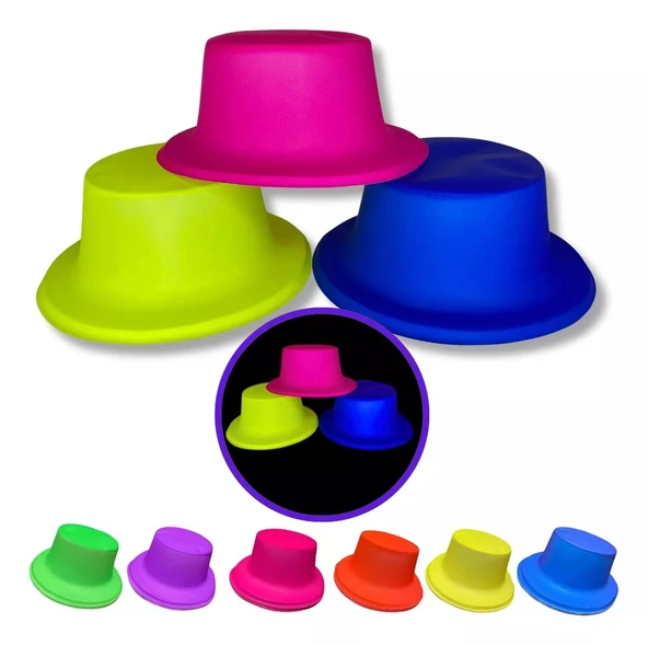 Neon Partisi Sarı Renk Plastik Fötr Şapka ürün görseli 1