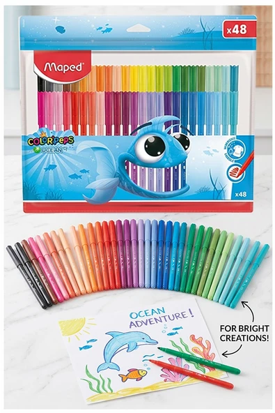 Keçeli Kalem 48 Renk 1 Paket Maped 48 li Keçeli Kalem Canlı ve Parlak Renkler Ocean Color Peps Yıkanabilir ürün görseli 1