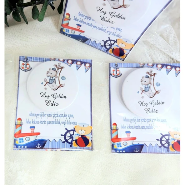 Kağıt Üzeri Açacak Bebek Magnet Doğum Hediyesi Bebek Şekeri, Bebek Mevlüt Şekeri Metal(15 Adet) ürün görseli 1