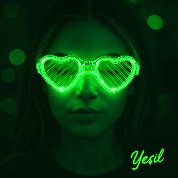 Yeşil LED Işıklı Kalp Gözlük – 3 Modlu Parti & Glow Gözlüğü ürün görseli 1