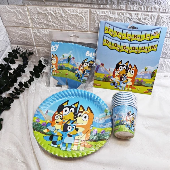 Bluey Temalı Doğum Günü Süsleri Bluey Bingo Doğum Günü Parti Seti 8 Kişilik ürün görseli 1