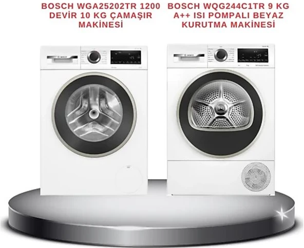 Bosch WGA25202TR - Wqg244C1Tr 9 kg Kurutma ve 10 kg Çamaşır Makinesi 2'li Set ürün görseli 1