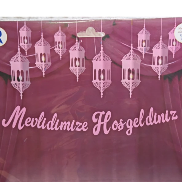 Mevlidimize Hoş Geldiniz Banner Yazı Mevlüt Süsleri Pembe ürün görseli 1