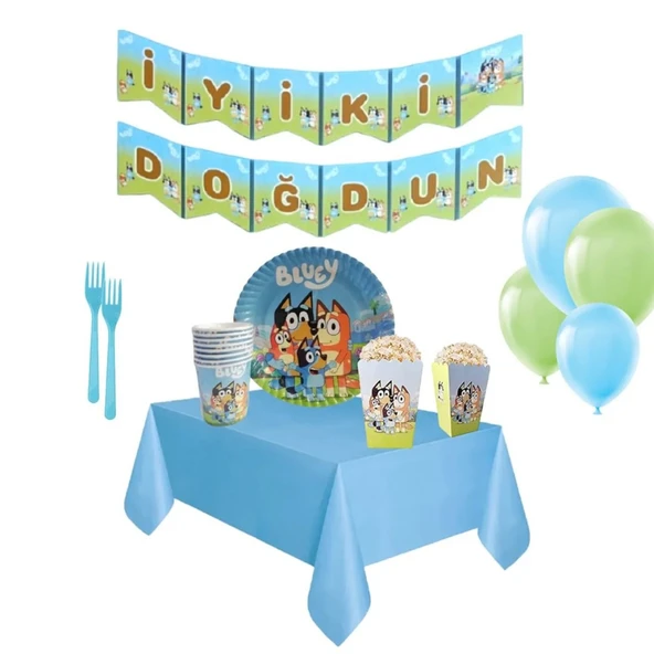 Bluey Temalı Doğum Günü Süsleri Bluey Bingo Doğum Günü Partisi Komple Set Balonlu 8 Kişilik ürün görseli 1