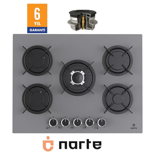 Narte CG20070S - 70 cm Beyaz , 5 Gözlü , Cam Ankastre Ocak , 6yıl Garantili ürün görseli 1