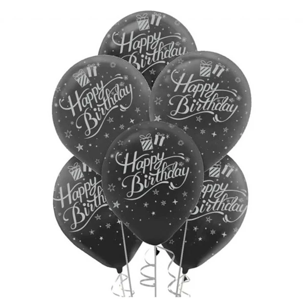 Happy Birthay Siyah Balon 12 inç (25x30 cm) 10’lu Paket ürün görseli 1