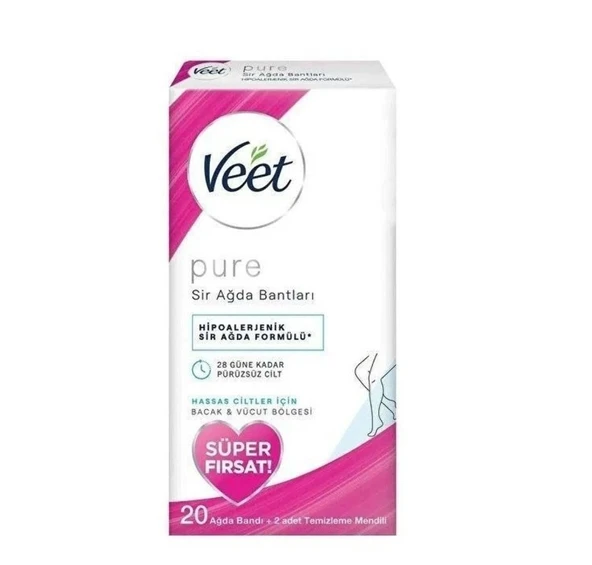 Veet Pure Bacak ve Vücut Bölgesi Hipoalerjenik Sir Ağda Bandı 20'li ürün görseli 1