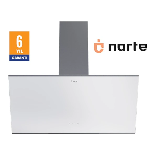 Narte -H20090W 90 cm Beyaz Cam Inox Çıtalı Eğimli Davlumbaz - 6 Yıl Garantili ürün görseli 1