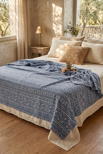 Cotton Collection Çift Kişilik Pike Blue Cottage 210x230 ürün görseli 1