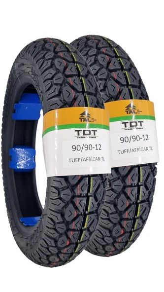 TDT TYRES 90/90-12 ve 90/90-12 (TUBELESS - DUBLEKS) African Lastik Takımı ürün görseli 1
