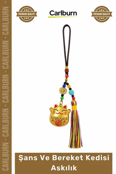 #Askılık Maneki Neko Altın Renk Püsküllü Dekoratif Araba Dikiz Aynası Şans Bereket Kedisi Askılık ürün görseli 1